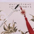 Silver sword hair pin with red tassel and black hilt for traditional Chinese hairstyles - Sword Tassel-Silver Red