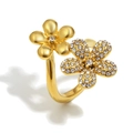 Anello in acciaio inossidabile placcato oro 18 carats con doppio fiore e zirconi - US 6 / Oro