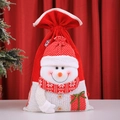 Sac-cadeau de Noël tricoté rouge et blanc avec bonhomme de neige 3D et cordon de serrage - Grand Style Bonhomme de Neige