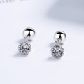 Screw back silver stud earrings featuring round clear cubic zirconia for ear cartilage - One Pair / White Zirconia