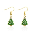 Christmas tree earrings with green enamel and sparkling rhinestones on golden hooks - Classic Zircon Xmas Tree