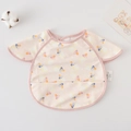 Waterproof baby feeding bib with short sleeves in light pink featuring milk bottle prints - Shawl - Pink Baby Bottle / One Size