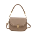 Minimalist light khaki half-moon handbag with gold metal buckle and leather handle - Khaki
