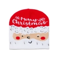 Detail of red Christmas knit hat with Merry Christmas text and Santa Claus design - M (56-58cm) / Santa Claus Face Red Style (F)