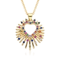Golden heart-shaped MOM necklace with colorful rhinestones on a white background - Radial Colorful Rhinestone Heart Style (E159)