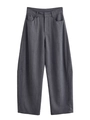 Detalle de pantalones de talle alto y pernera ancha en tela gris oscuro de raya fina - XS / Pantalón de pierna ancha a rayas gris oscuro
