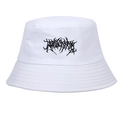 Bob blanc de style punk gothique avec broderie noire et texture en sergé de coton durable - Taille unique / Blanc