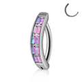 Silver curved opal belly button ring with double-row iridescent rectangular gems - Style 4-Opal OP38