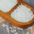 Translucent white bamboo-shaped glass beads in a wooden tray for DIY bracelet making - 4x8mm/Per Piece / White/Translucent Small Bamboo