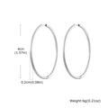 Polished silver stainless steel hoop earrings, 4cm diameter with 2mm tube thickness - 2*40mm / Silver