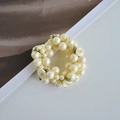 Elegant hair tie featuring cream faux pearls and green leaves on white background - 1# Yellow Rose Faux Pearl Hair Tie