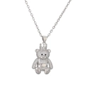 Ciondolo a forma di orsetto d'argento scintillante con corona e strass su sfondo bianco - Argento(CN001841YH)