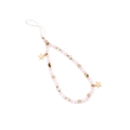Detail of pink and white handmade beaded phone charm with a golden star pendant accessory - Pink White Gold Star Style