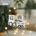 White vintage train Christmas tree ornament with gold glitter details and pine accents - White Train Style