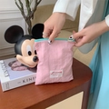 Pink fabric cosmetic pouch with green zipper held by hand in a lifestyle setting - Vertical 16x18cm / Pink (Vertical)