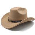 Dettaglio cappello da cowboy in camoscio marrone con fascia etnica stile vintage - M (56-58cm) / Cachi Chiaro (Scamosciato)