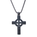 Collana con ciondolo croce celtica vichinga in acciaio inossidabile e catena box - Nero Lucido Senza Catena (A0207)