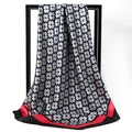 Carré en satin avec imprimé floral bleu et blanc et bordure à rayures rouges - Trèfle à Quatre Feuilles Rose Rouge