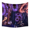 Detail view of fantasy mushroom forest tapestry with vibrant neon colors and high-quality fabric - Zj422-3