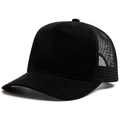 Classic black suede trucker hat with breathable mesh back and solid curved brim - Adjustable / Black