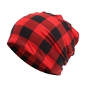 Red and black buffalo plaid knitted beanie hat for women featuring warm lining - Red and Black Plaid