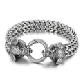 Vintage braided wheat chain bracelet with wild boar heads in antique steel finish - Wild Boar Head Style (KB144589-KJX)