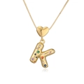 18K gold plated letter K necklace pendant with colorful rainbow zircon stones - Letter K