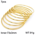Set of 7 stacked 18k gold-plated 3mm titanium steel bangles with 73mm inner diameter - 7Pcs Set-Gold (KB183007-LO)