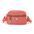 Lightweight pink orange nylon crossbody bag with double zippers and wide strap - Sakura Pink