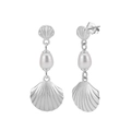 Elegant S925 sterling silver shell earrings with natural drop pearls for a beach look - Silver (GPE114-P)