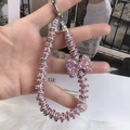 Pink rhinestone heart phone strap with a sparkling bow and silver metallic accents - Pink Full Rhinestone Bow