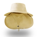 Breathable khaki sun bucket hat with neck flap and wide brim for outdoor protection - Khaki
