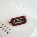 Deep burgundy rectangular hair clip on a minimalist white notebook background - Square Wine Red