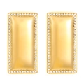 Macro shot of rectangular gold earrings with white zirconia stones and polished finish - Rectangular Rhinestone (2765)