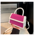 Magenta and white contrast mini box bag with gold buckle and a white shoulder strap - Rose Red