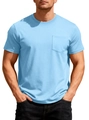 Men's light blue waffle texture t-shirt with crew neck and front chest pocket - Light Blue
