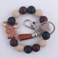 Silikon-Perlen-Schlüsselanhänger mit brauner Elchfigur und weichem Wildleder-Quastenanhänger - Elch Kaffeebraun