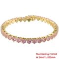 Dettaglio del bracciale tennis cuore rosa da 5mm in rame placcato oro 18K, lungo 205mm - Bracciale Cuore (VL364) / Bracciale Cuore Oro Zirconia Rosa
