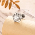 Silver geometric stud earring with round cubic zirconia on vintage paper background - White (Single Piece)