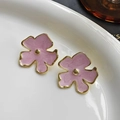 Golden stainless steel stud earrings with light purple enamel flower design - Light Purple 4-Petal Flower (FYD6036EH-pink)