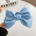 Elegant sky blue satin ribbon hair claw clip for women featuring a double-sided bow design - Satin Bow Claw Clip / Elegant Blue