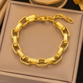 Gold stainless steel hip hop chain bracelet with twill textured link bars for men and women - Interlocked Rings Gold