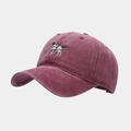 Detail of vintage burgundy washed cotton baseball cap with embroidered pointer dog - Burgundy