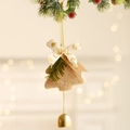 Christmas tree hanging ornament with plush fabric, golden bell and festive bow - Christmas Tree / Khaki