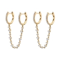 Golden double hoop linked earrings with sparkling clear cubic zirconia and chain - 24K / Clear Stones Linked Hoops (JQH0058-GG-2)