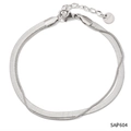 Zilveren dubbellaagse roestvrijstalen armband met platte slangenketting en ronde schakels - Witgoud (SAP604)