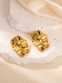 Detailed macro view of gold-plated stainless steel earrings with molten lava texture - Square Pleated Earrings