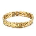 Bracciale magnetico in acciaio inossidabile dorato con maglie a forma di foglia di grano - Stile Grano Dorato (KB151271-WGPZ)