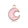 Pink crescent moon enamel pendant with golden stars for DIY jewelry earring making - Pink Moon