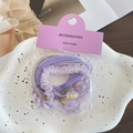 Purple flower elastic hair ties set with cute bear charm and beads on white tray - Bear Style / 5 Pieces / Purple